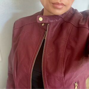 Baccini Maroon Leather Jacket for Women